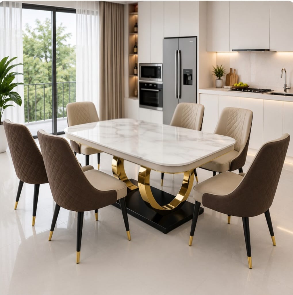 Set Meja Makan Marmer Crescent Gold Premium
