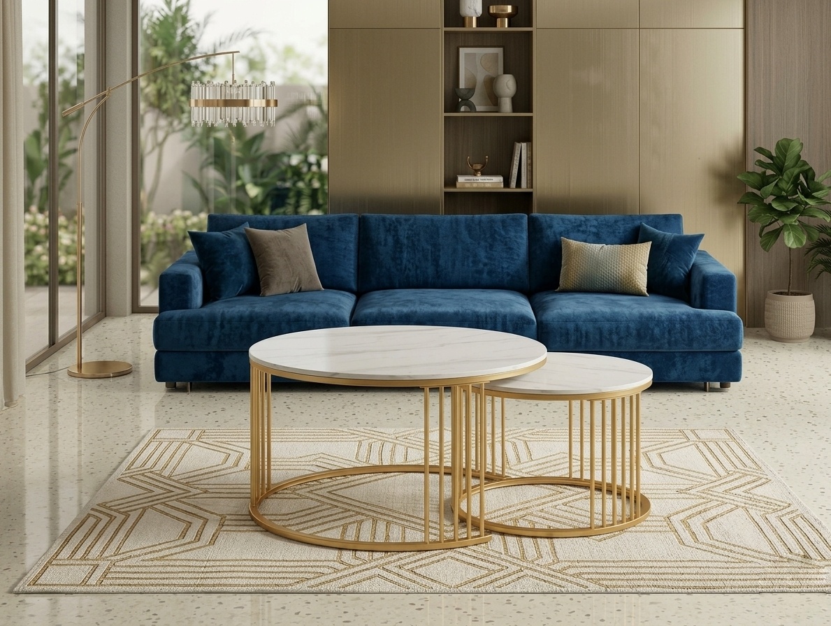 Meja Tamu Marmer Selene Circle Gold Nesting