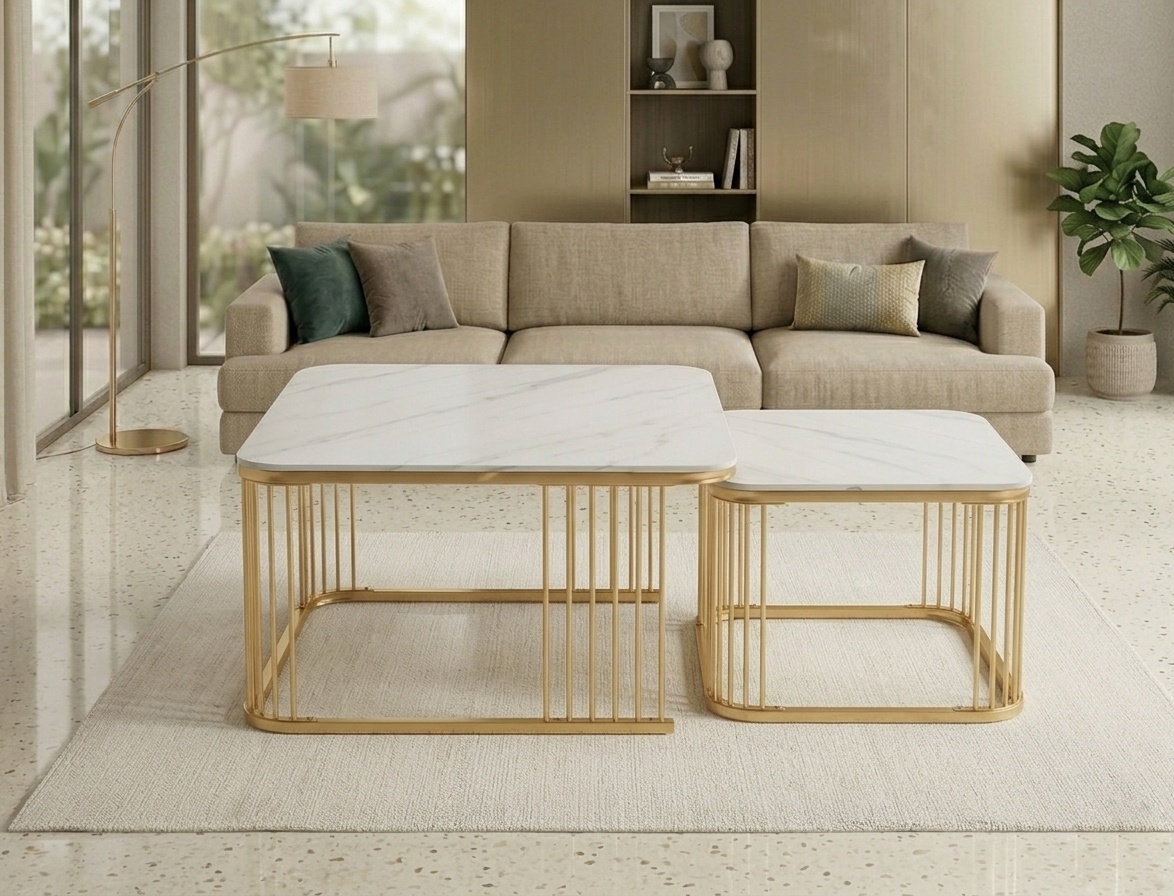 Meja Tamu Marmer Solaria Square Gold Nesting